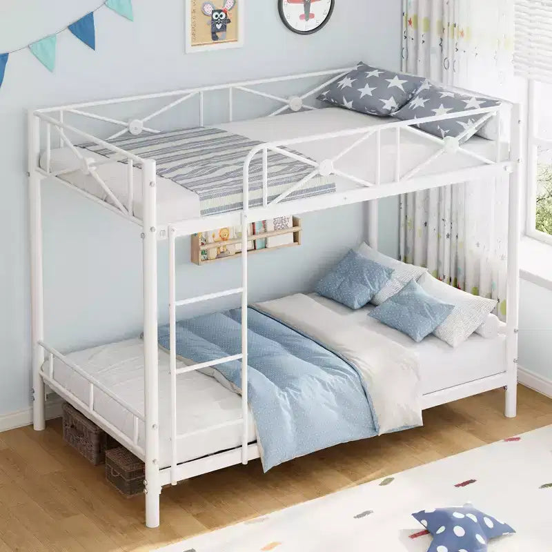 Metal Bunk Bed with Floral Design, Twin Over Twin Bunkbed with Safety Guardrail & Quiet Stability, Space-Saver for Kids Rooms