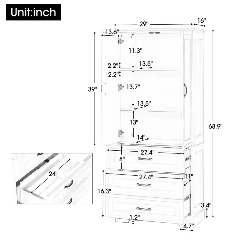 GDFStudio Clara Modern Wood Tall Bathroom Storage Cabinet with Double Doors, Adjustable Shelf and 2 Drawers