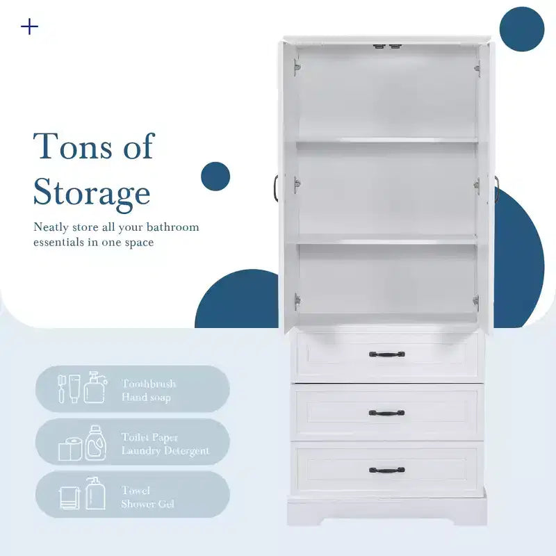GDFStudio Clara Modern Wood Tall Bathroom Storage Cabinet with Double Doors, Adjustable Shelf and 2 Drawers