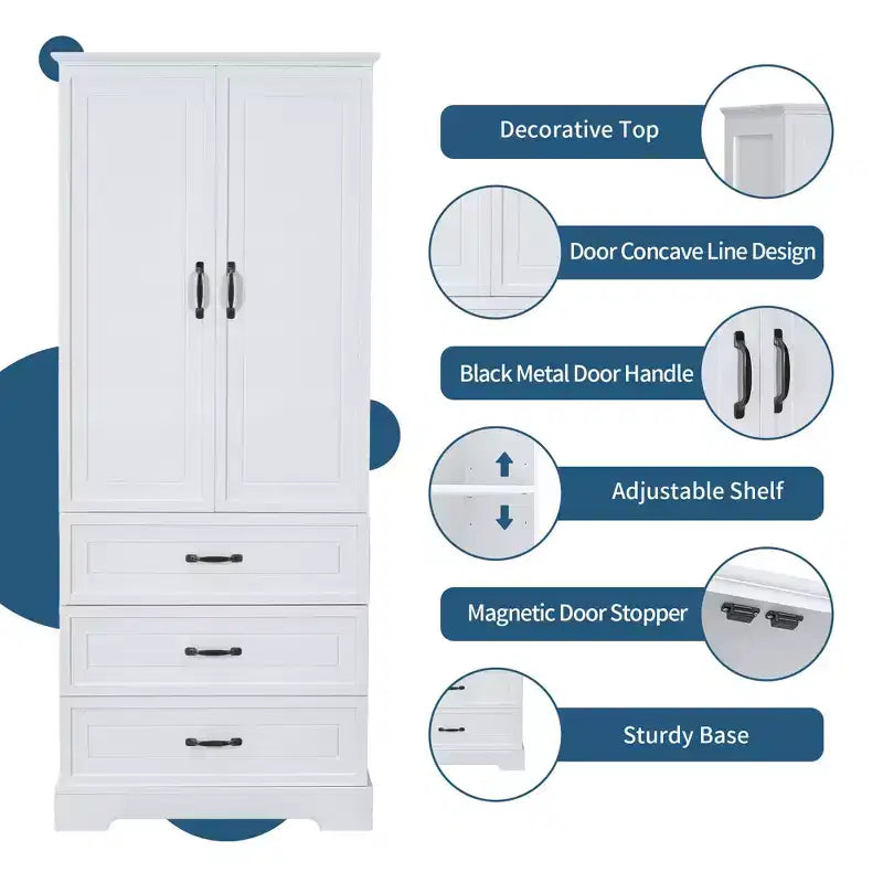 GDFStudio Clara Modern Wood Tall Bathroom Storage Cabinet with Double Doors, Adjustable Shelf and 2 Drawers