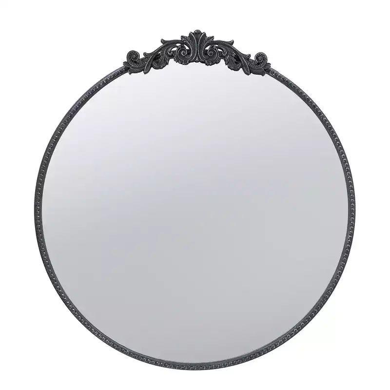 30 x 32 Inch Round Wall Mirror with Baroque Inspired Frame