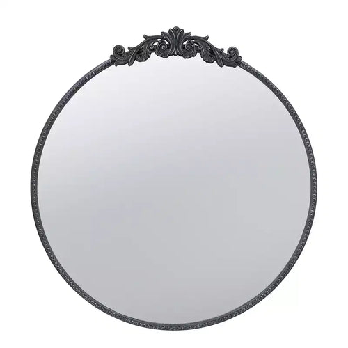 30 x 32 Inch Round Wall Mirror with Baroque Inspired Frame
