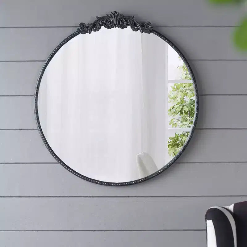 30 x 32 Inch Round Wall Mirror with Baroque Inspired Frame