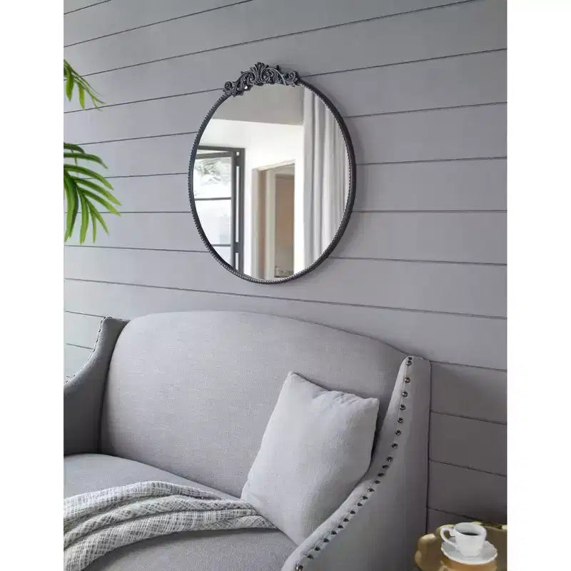 30 x 32 Inch Round Wall Mirror with Baroque Inspired Frame