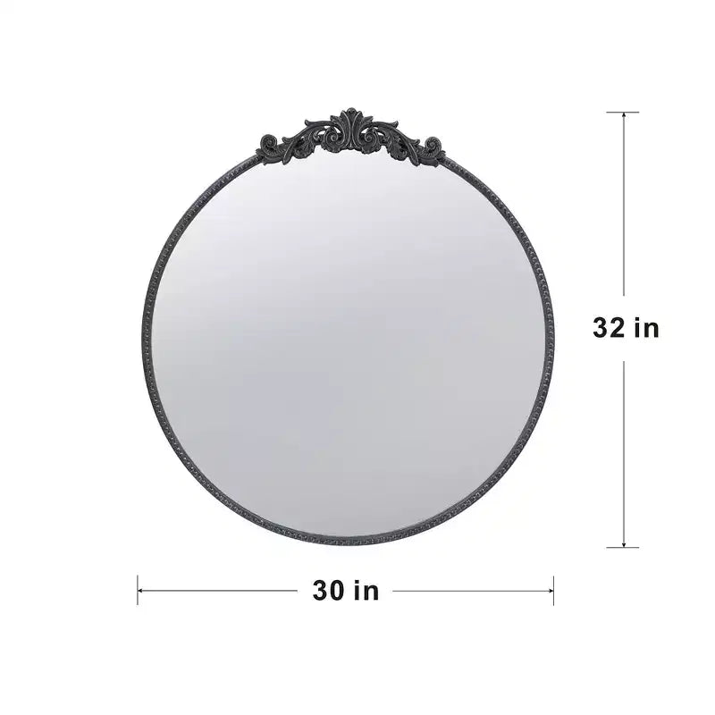 30 x 32 Inch Round Wall Mirror with Baroque Inspired Frame