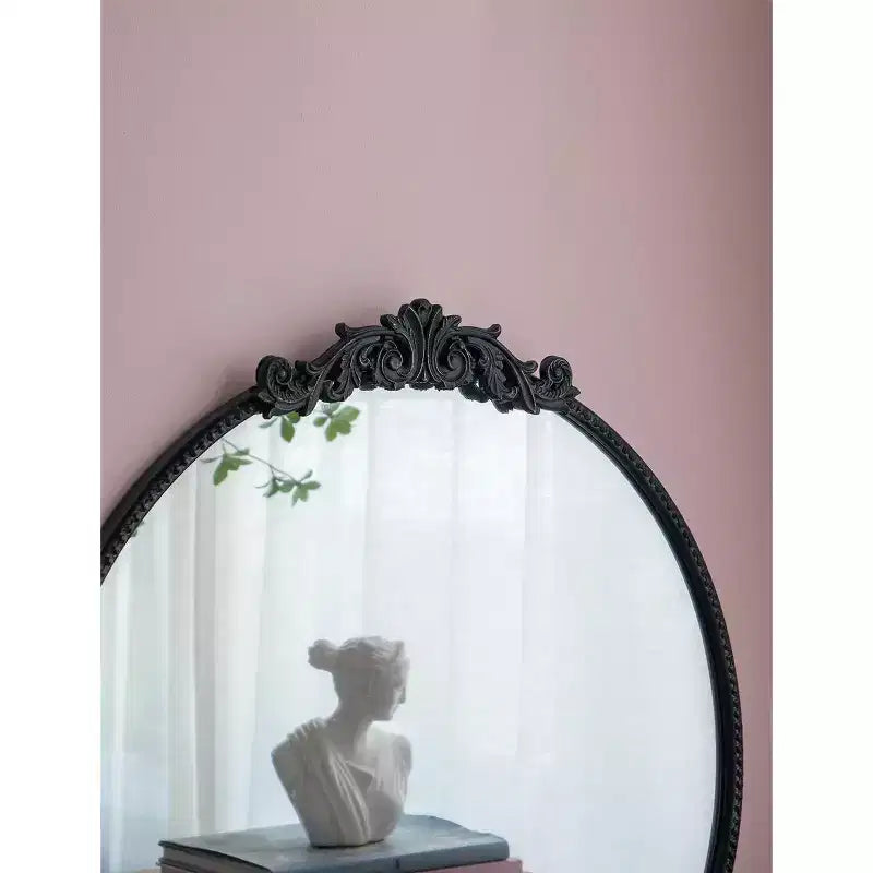 30 x 32 Inch Round Wall Mirror with Baroque Inspired Frame