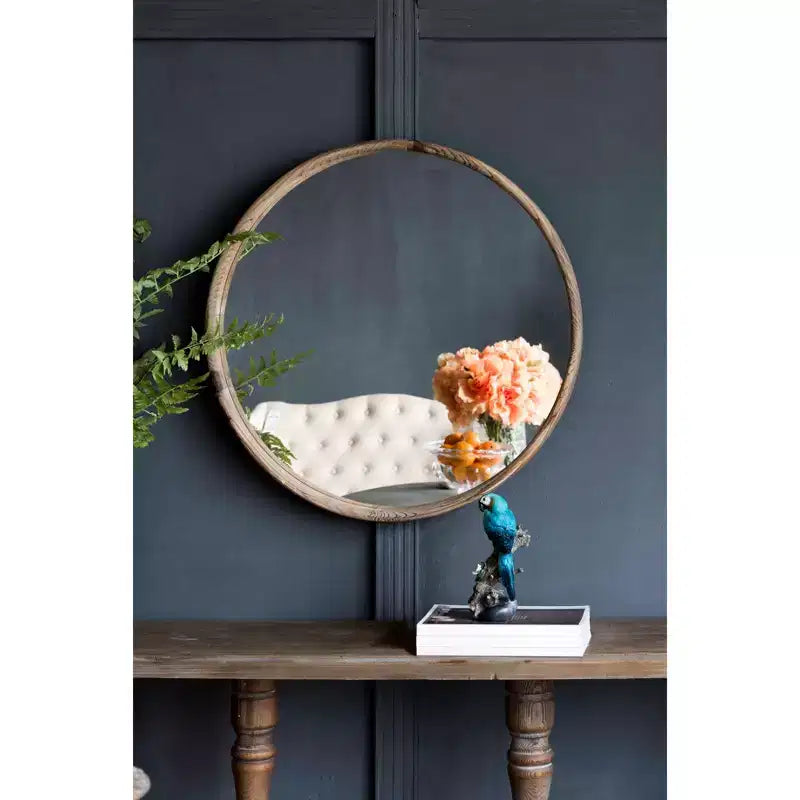 28 Inch Round Wood Wall Mirror