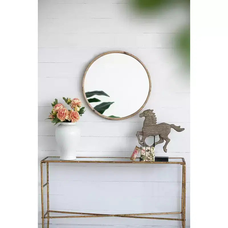 28 Inch Round Wood Wall Mirror