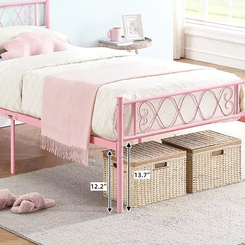 Metal Twin Size Bed Frame, Platform Bed Frame, Mattress Foundation with Headboard & Footboard, NO Box Spring Needed, Easy Assembly, Pink