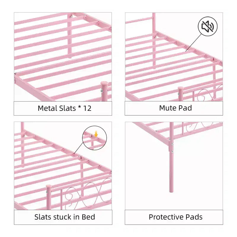 Metal Twin Size Bed Frame, Platform Bed Frame, Mattress Foundation with Headboard & Footboard, NO Box Spring Needed, Easy Assembly, Pink