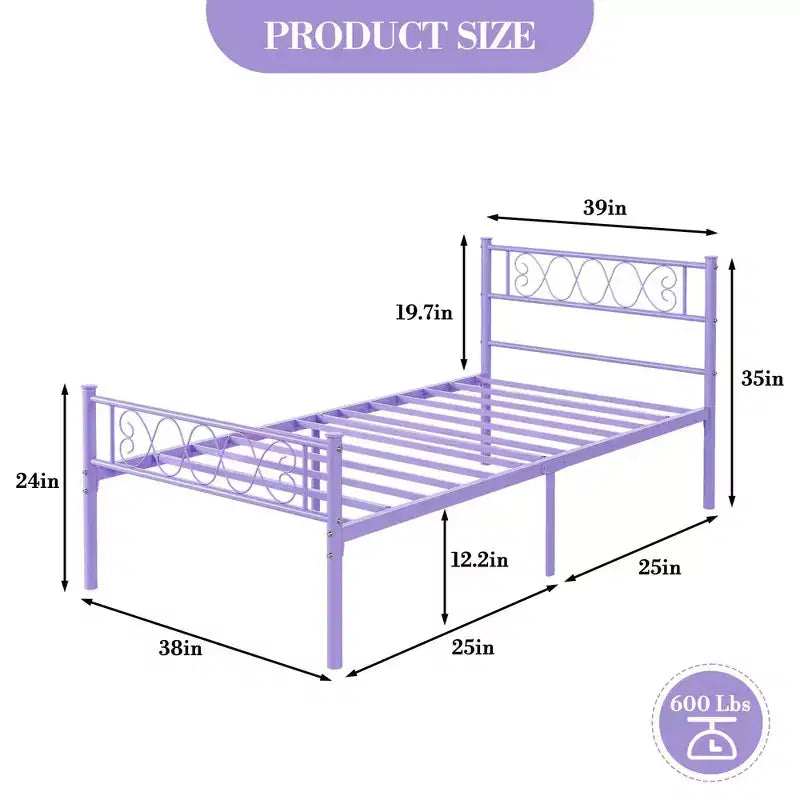 Metal Twin Size Bed Frame, Platform Bed Frame, Mattress Foundation with Headboard & Footboard, NO Box Spring Needed, Easy Assembly, Pink
