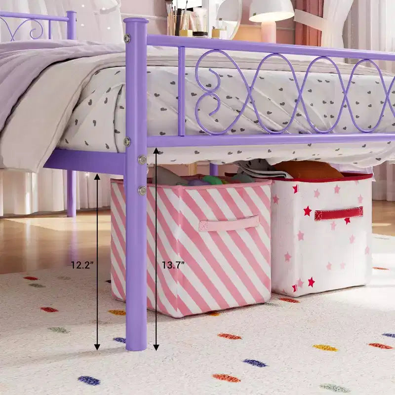 Metal Twin Size Bed Frame, Platform Bed Frame, Mattress Foundation with Headboard & Footboard, NO Box Spring Needed, Easy Assembly, Pink