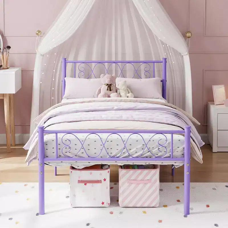 Metal Twin Size Bed Frame, Platform Bed Frame, Mattress Foundation with Headboard & Footboard, NO Box Spring Needed, Easy Assembly, Pink