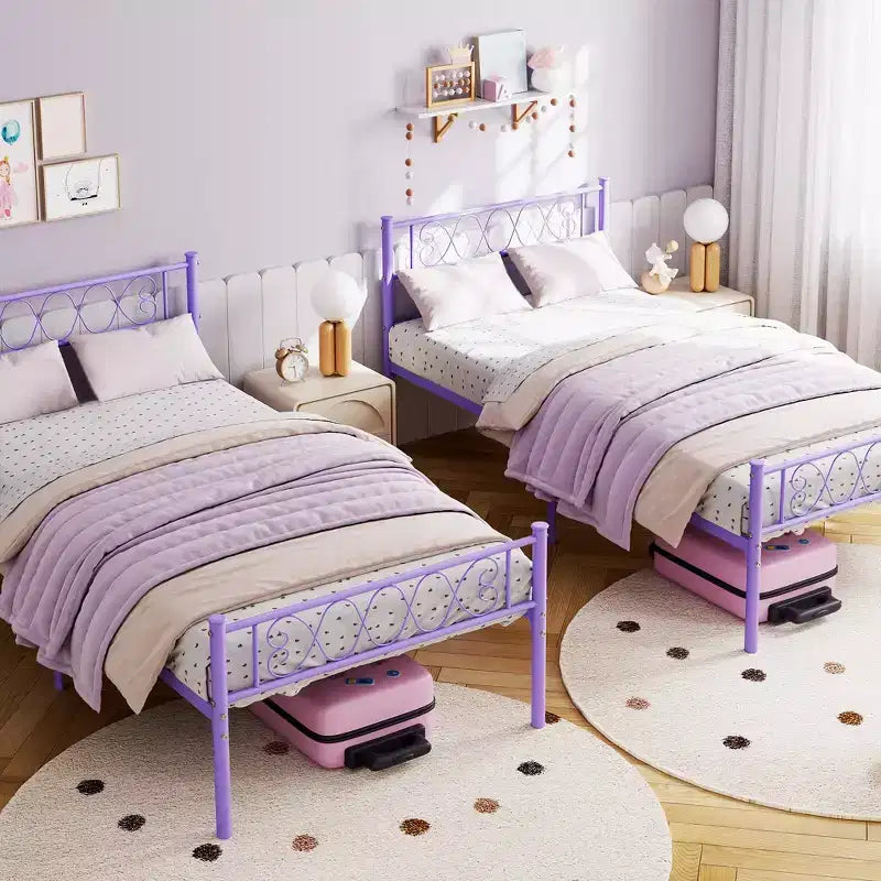 Metal Twin Size Bed Frame, Platform Bed Frame, Mattress Foundation with Headboard & Footboard, NO Box Spring Needed, Easy Assembly, Pink
