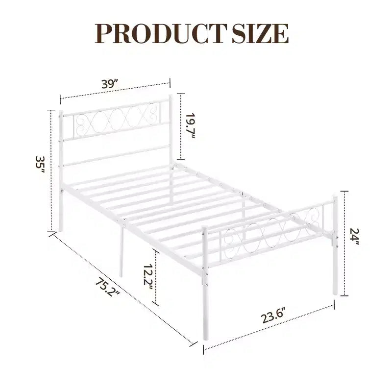 Metal Twin Size Bed Frame, Platform Bed Frame, Mattress Foundation with Headboard & Footboard, NO Box Spring Needed, Easy Assembly, Pink