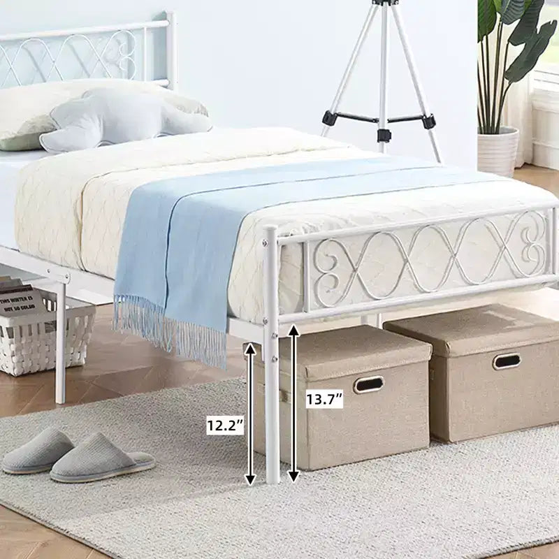 Metal Twin Size Bed Frame, Platform Bed Frame, Mattress Foundation with Headboard & Footboard, NO Box Spring Needed, Easy Assembly, Pink