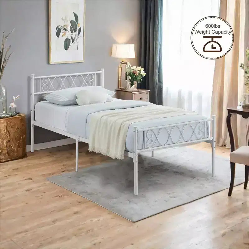 Metal Twin Size Bed Frame, Platform Bed Frame, Mattress Foundation with Headboard & Footboard, NO Box Spring Needed, Easy Assembly, Pink