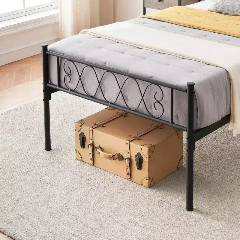 Metal Twin Size Bed Frame, Platform Bed Frame, Mattress Foundation with Headboard & Footboard, NO Box Spring Needed, Easy Assembly, Pink