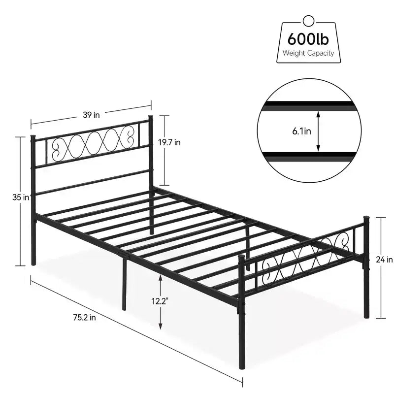 Metal Twin Size Bed Frame, Platform Bed Frame, Mattress Foundation with Headboard & Footboard, NO Box Spring Needed, Easy Assembly, Pink