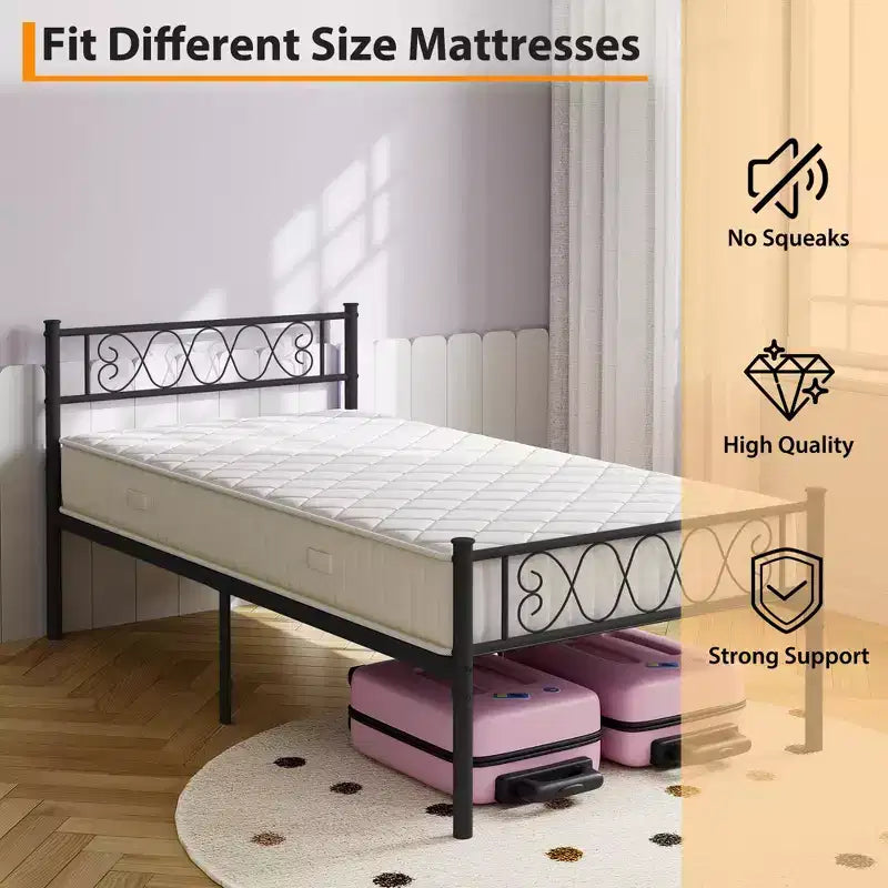Metal Twin Size Bed Frame, Platform Bed Frame, Mattress Foundation with Headboard & Footboard, NO Box Spring Needed, Easy Assembly, Pink