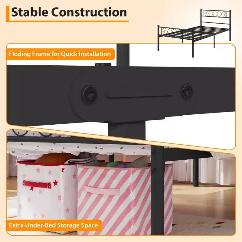 Metal Twin Size Bed Frame, Platform Bed Frame, Mattress Foundation with Headboard & Footboard, NO Box Spring Needed, Easy Assembly, Pink