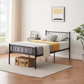Metal Twin Size Bed Frame, Platform Bed Frame, Mattress Foundation with Headboard & Footboard, NO Box Spring Needed, Easy Assembly, Pink