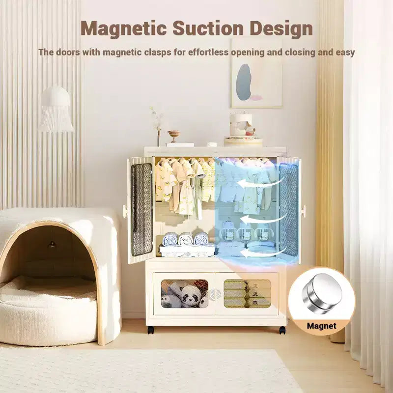 COZONY 2-Tier Storage Wardrobe w/ Transparent Doors & Rolling Bins for Home Organization