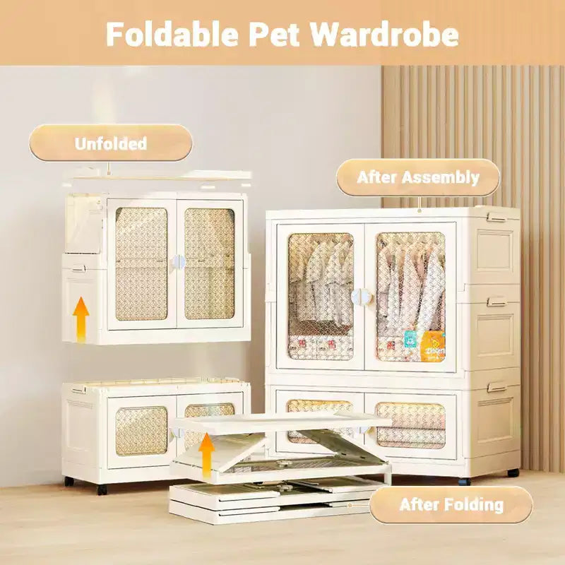COZONY 2-Tier Storage Wardrobe w/ Transparent Doors & Rolling Bins for Home Organization