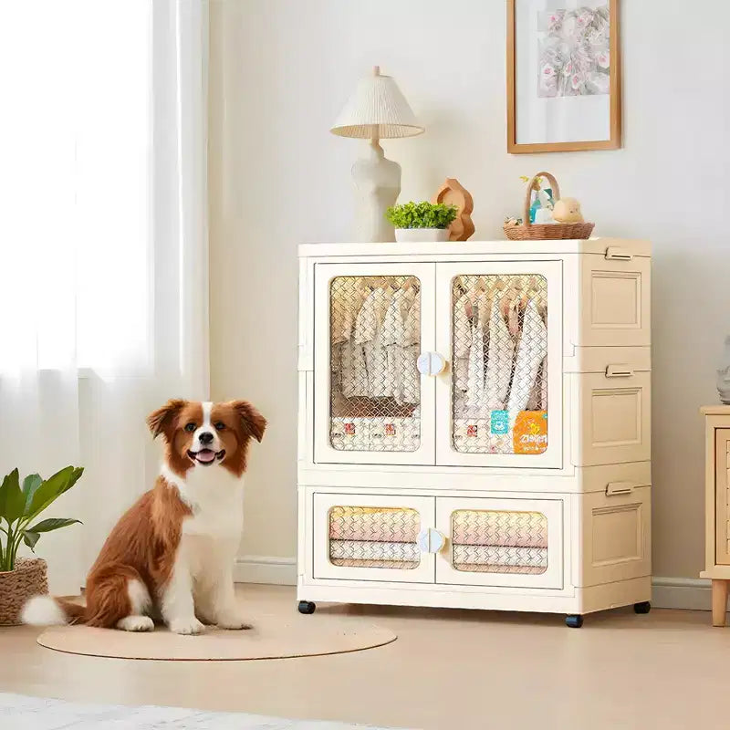 COZONY 2-Tier Storage Wardrobe w/ Transparent Doors & Rolling Bins for Home Organization