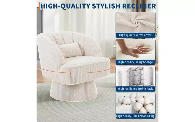 Fauteuil pivotant, fauteuil d'appoint en velours à 360° avec rembourrage épais, salon moderne du milieu du siècle pour le salon, la chambre, gris