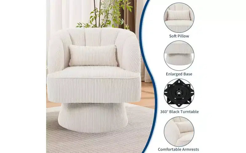 Fauteuil pivotant, fauteuil d'appoint en velours à 360° avec rembourrage épais, salon moderne du milieu du siècle pour le salon, la chambre, gris