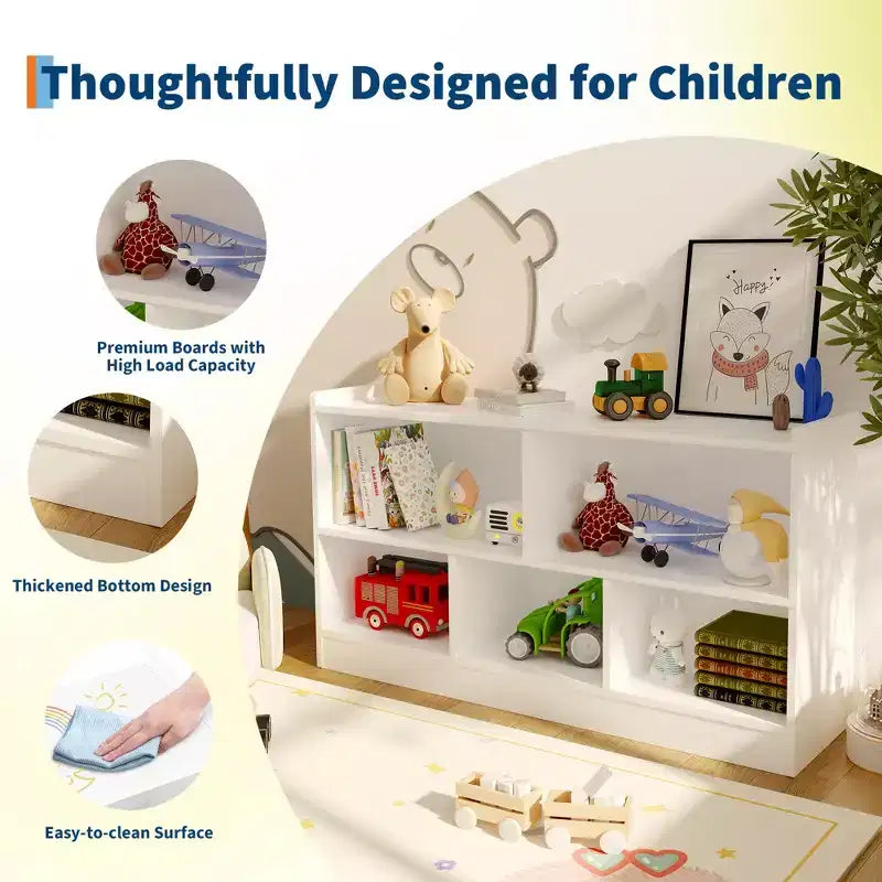 Étagère en bois à 5 sections et 2 niveaux pour enfants, bibliothèque de rangement ouverte pour jouets, pour salle de jeux, chambre de bébé, salle de classe et jardin d'enfants