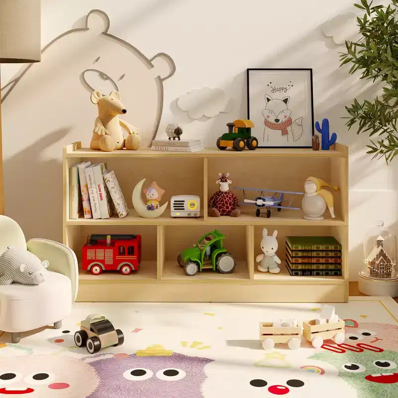 Étagère en bois à 5 sections et 2 niveaux pour enfants, bibliothèque de rangement ouverte pour jouets, pour salle de jeux, chambre de bébé, salle de classe et jardin d'enfants