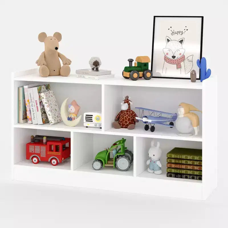 Étagère en bois à 5 sections et 2 niveaux pour enfants, bibliothèque de rangement ouverte pour jouets, pour salle de jeux, chambre de bébé, salle de classe et jardin d'enfants