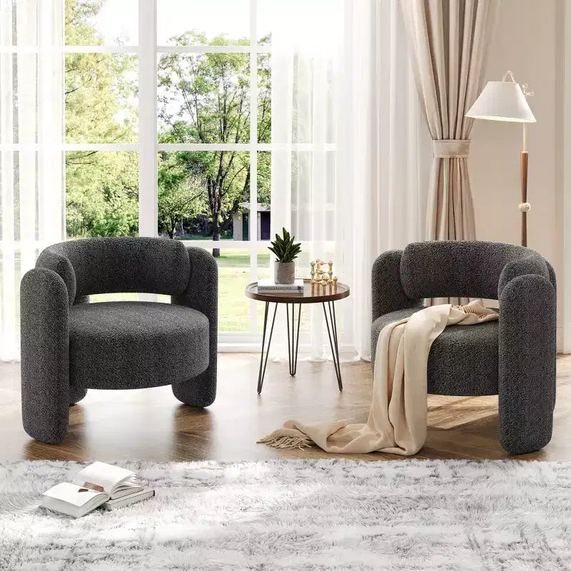 Fauteuil d'appoint tonneau moderne oversize en chenille, fauteuil de salon du milieu du siècle avec dossier ouvert, confort moelleux et douillet pour le salon, la chambre, le bureau