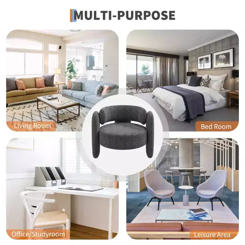 Fauteuil d'appoint tonneau moderne oversize en chenille, fauteuil de salon du milieu du siècle avec dossier ouvert, confort moelleux et douillet pour le salon, la chambre, le bureau