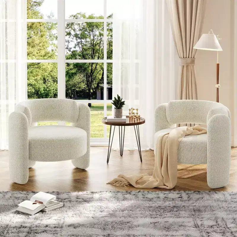 Fauteuil d'appoint tonneau moderne oversize en chenille, fauteuil de salon du milieu du siècle avec dossier ouvert, confort moelleux et douillet pour le salon, la chambre, le bureau