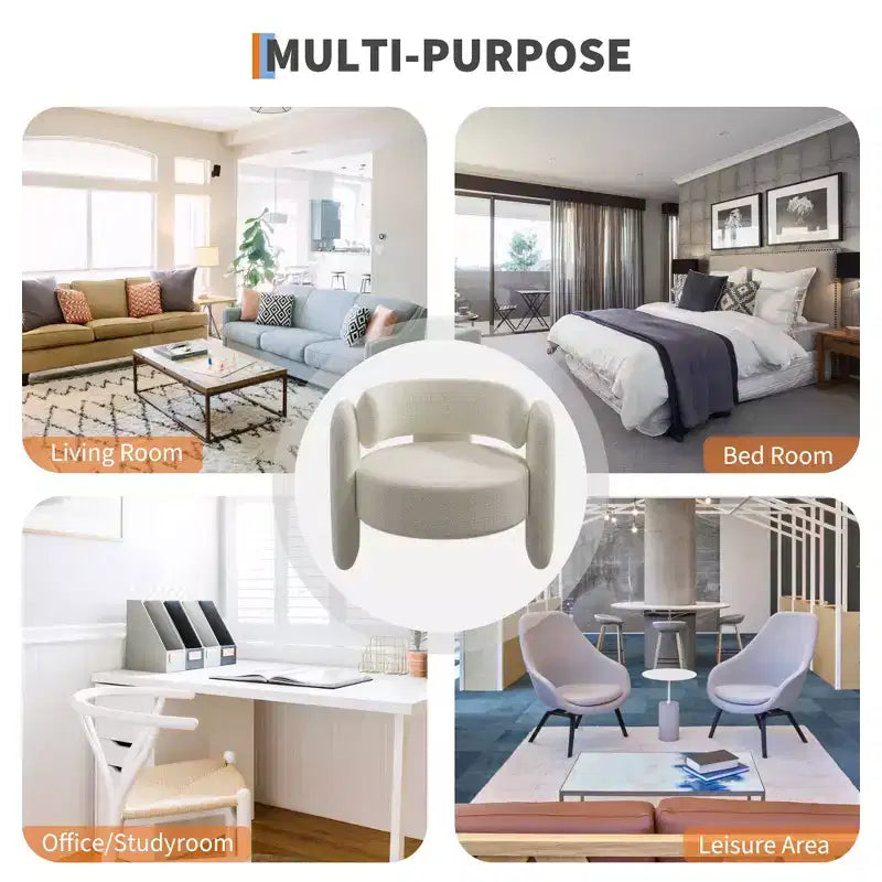 Fauteuil d'appoint tonneau moderne oversize en chenille, fauteuil de salon du milieu du siècle avec dossier ouvert, confort moelleux et douillet pour le salon, la chambre, le bureau