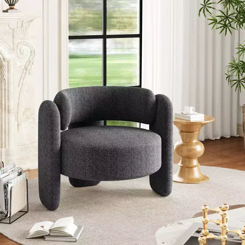 Fauteuil d'appoint tonneau moderne oversize en chenille, fauteuil de salon du milieu du siècle avec dossier ouvert, confort moelleux et douillet pour le salon, la chambre, le bureau