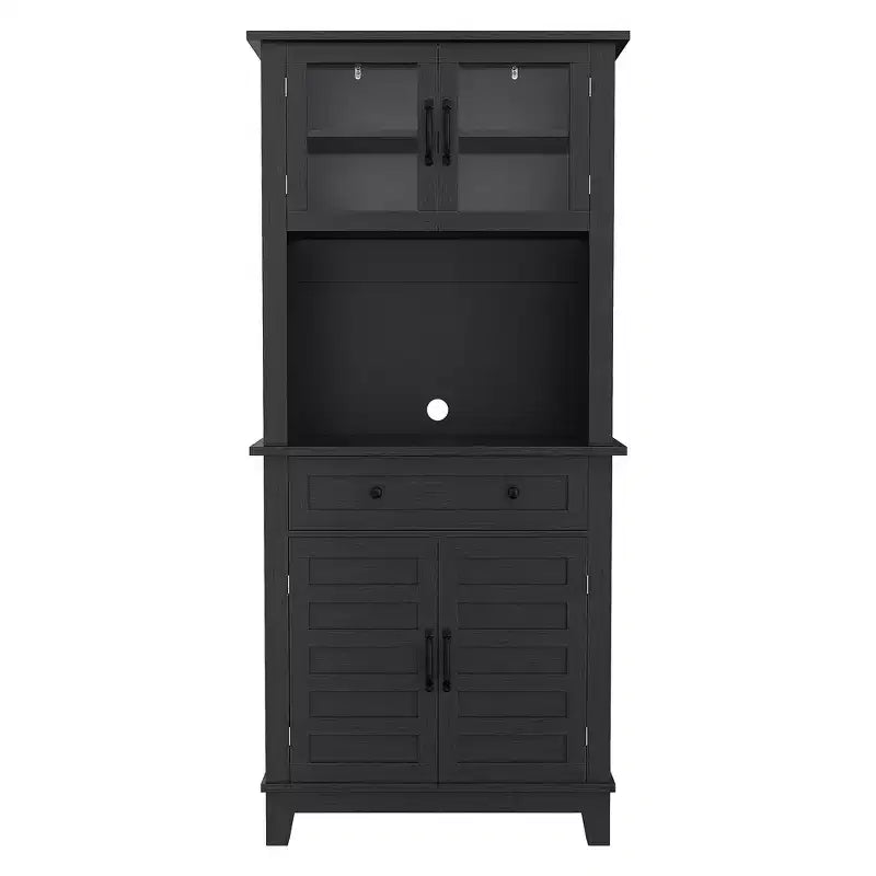 Garde-manger de cuisine autoportant de 72 po de haut – 2 portes vitrées, 2 portes en bois, tiroir, étagères réglables