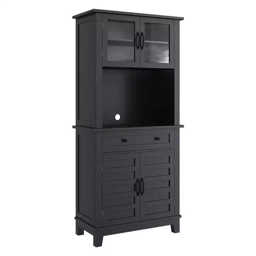72 Tall Freestanding Kitchen Pantry Storage Cabinet  2 Glass Doors, 2 Wooden Doors, Drawer, Adjustable Shelves