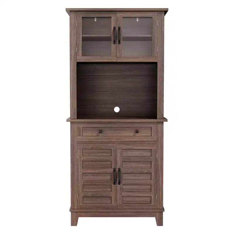 Garde-manger de cuisine autoportant de 72 po de haut – 2 portes vitrées, 2 portes en bois, tiroir, étagères réglables