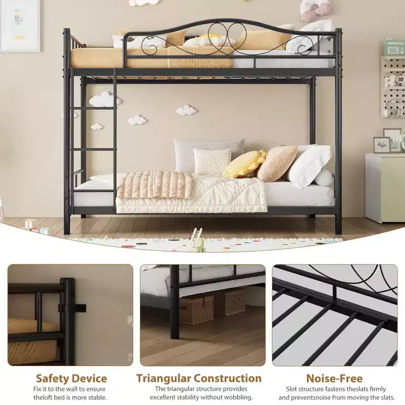 Lit superposé jumeau sur jumeau avec échelle et garde-corps de sécurité complet, lit superposé jumeau sur jumeau en métal robuste, sans bruit, pas besoin de sommier, montage facile