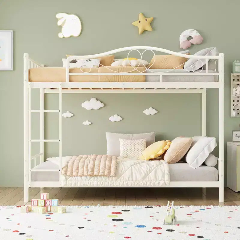 Bunk Bed Twin Over Twin with Ladder & Full Safety Guardrail, Heavy Duty Metal Twin Over Twin Bunk Bed , Noise Free,No Box Spring Needed, Easy Assembly