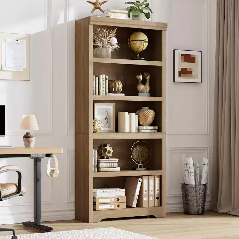 Étagère de style rustique à 5 niveaux, bibliothèque haute de 175 cm avec étagères réglables et conception antidérapante, étagère de rangement ouverte pour bureau à domicile, salon