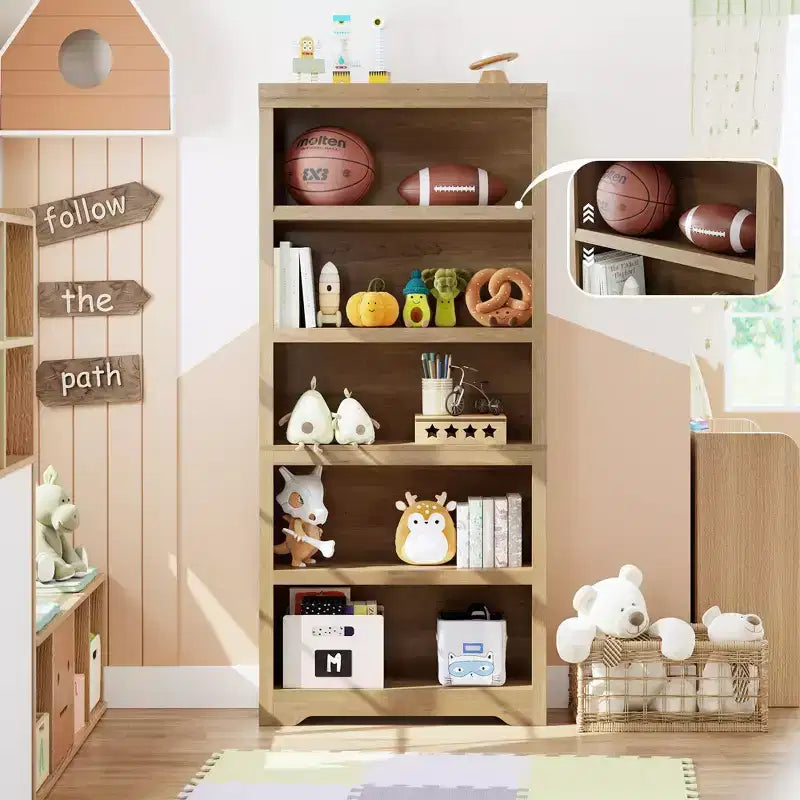 Étagère de style rustique à 5 niveaux, bibliothèque haute de 175 cm avec étagères réglables et conception antidérapante, étagère de rangement ouverte pour bureau à domicile, salon