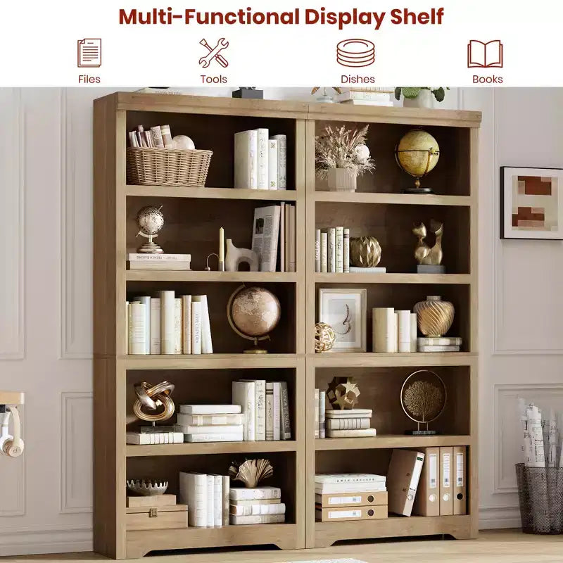 Étagère de style rustique à 5 niveaux, bibliothèque haute de 175 cm avec étagères réglables et conception antidérapante, étagère de rangement ouverte pour bureau à domicile, salon