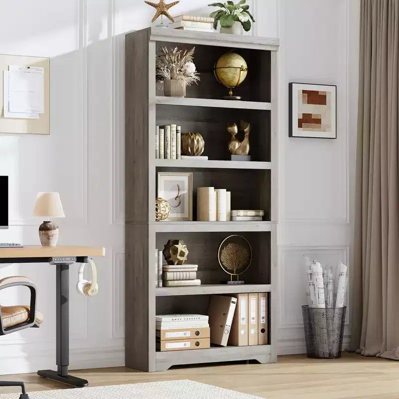 Étagère de style rustique à 5 niveaux, bibliothèque haute de 175 cm avec étagères réglables et conception antidérapante, étagère de rangement ouverte pour bureau à domicile, salon