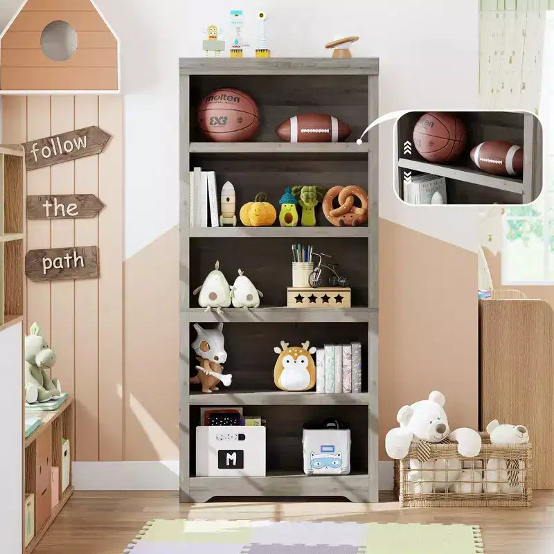 Étagère de style rustique à 5 niveaux, bibliothèque haute de 175 cm avec étagères réglables et conception antidérapante, étagère de rangement ouverte pour bureau à domicile, salon