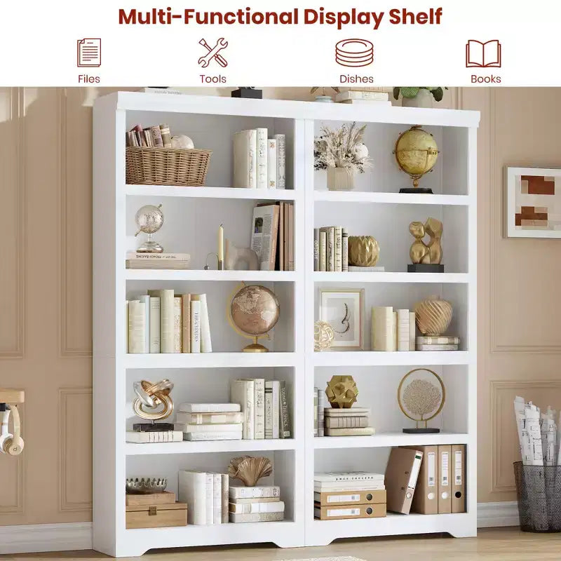 Étagère de style rustique à 5 niveaux, bibliothèque haute de 175 cm avec étagères réglables et conception antidérapante, étagère de rangement ouverte pour bureau à domicile, salon